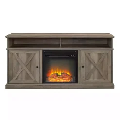Kirklands Home Graywash Rustic Fireplace Cabinet Brown