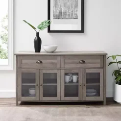 Kirklands Home wash Rustic Glass Front Sideboard Gray