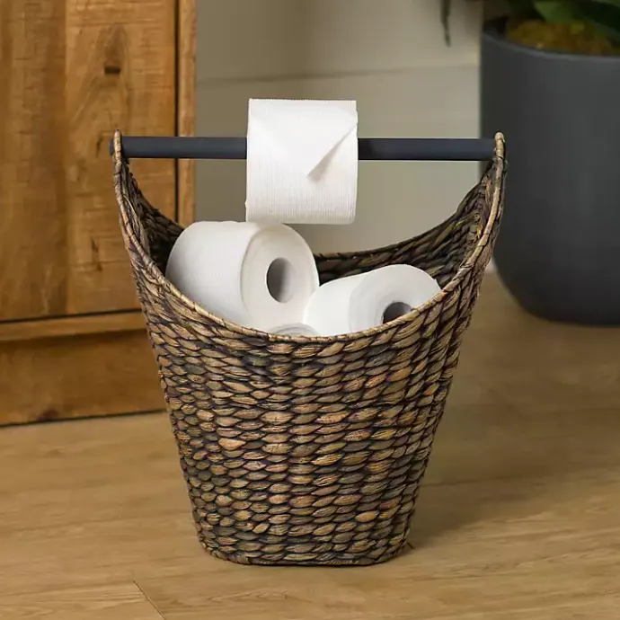 Hot Kirklands Home Graywash Seagrass Toilet Paper Holder Basket Brown