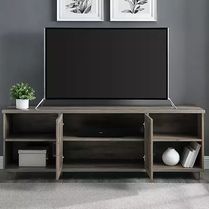 Sale Kirklands Home wash Wood Helix Open Shelf TV Stand Gray