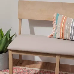 Kirklands Home wash Wood Upholstered Jorissen Bench Gray