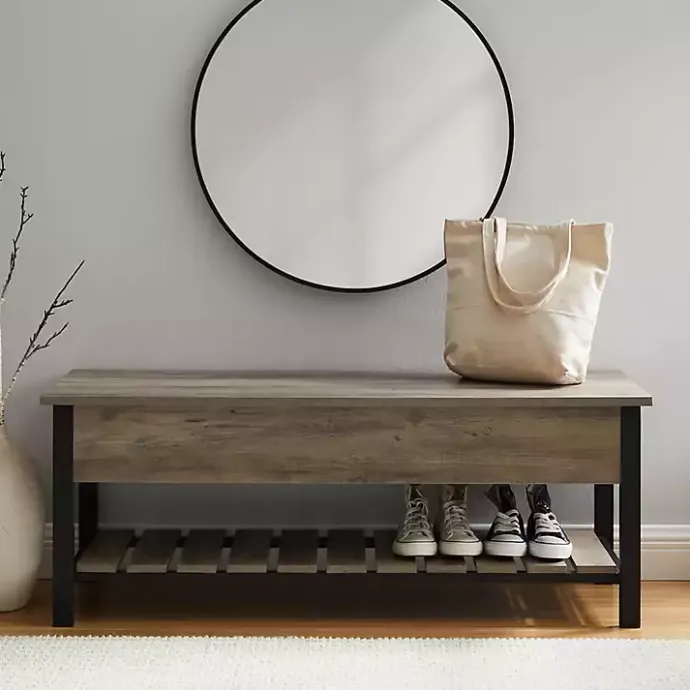 New Kirklands Home washed Lift-Top Storage Bench Gray