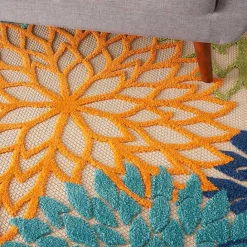 Discount Kirklands Home Green and Blue Floral Burst Outdoor Area Rug, 6x9