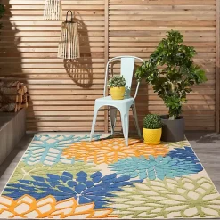 Discount Kirklands Home Green and Blue Floral Burst Outdoor Area Rug, 6x9