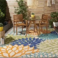 Discount Kirklands Home Green and Blue Floral Burst Outdoor Area Rug, 6x9