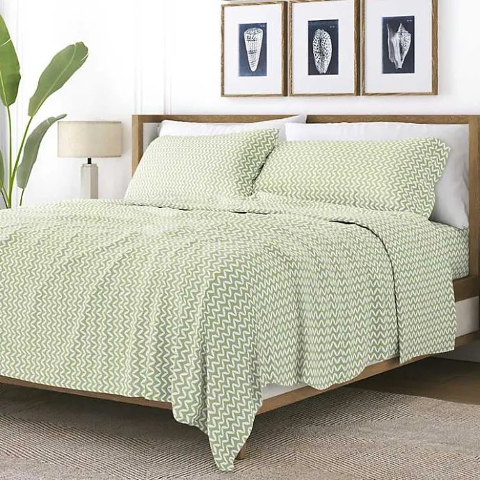 Online Kirklands Home Green and White Chevron 3-pc. Twin Sheet Set