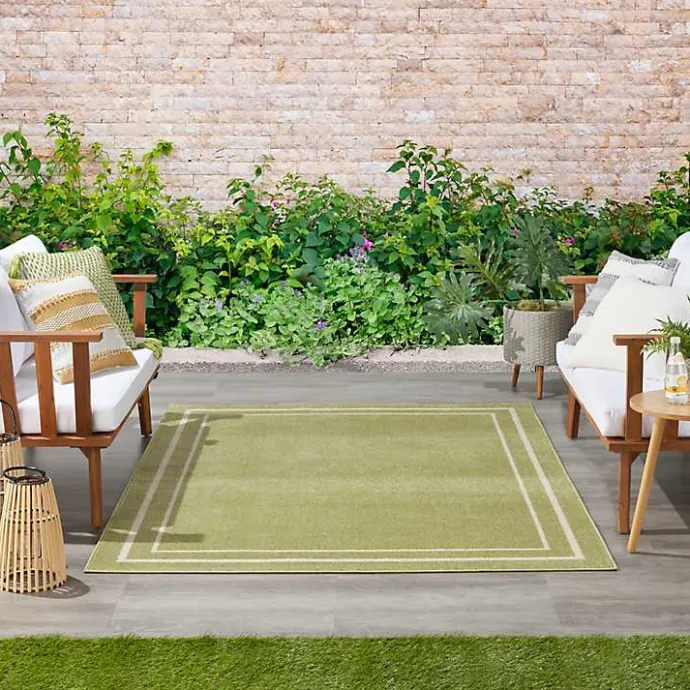 Outlet Kirklands Home Green Bordered Indoor/Outdoor Area Rug, 6x9