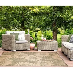 Sale Kirklands Home Green Floral Blooms Outdoor Area Rug, 4x7