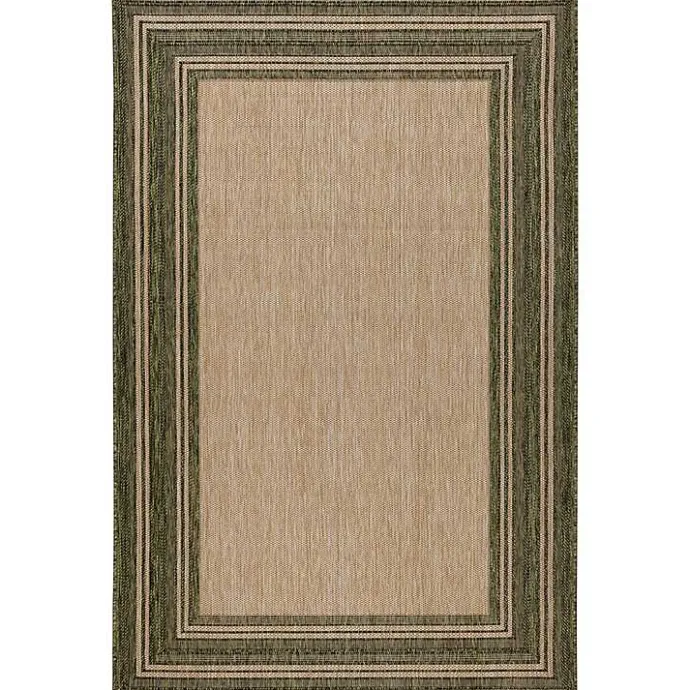 New Kirklands Home Green Framed Border Outdoor Area Rug, 7x9