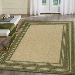New Kirklands Home Green Framed Border Outdoor Area Rug, 7x9
