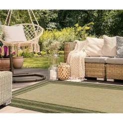 New Kirklands Home Green Framed Border Outdoor Area Rug, 7x9