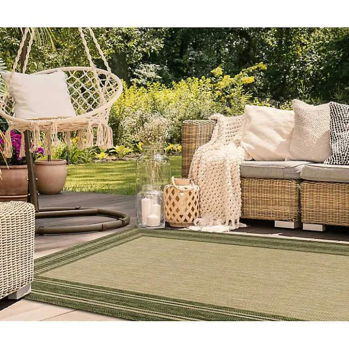 New Kirklands Home Green Framed Border Outdoor Area Rug, 7x9