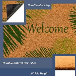 Online Kirklands Home Green Palm Fronds Welcome Coir Doormat