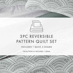 Hot Kirklands Home Green Scalloped Reversible 3-pc. Queen Quilt Set