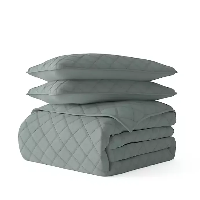 Hot Kirklands Home Stitched Diamond 3-pc. King Quilt Set Green