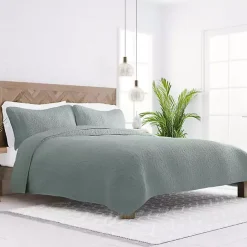 Outlet Kirklands Home Stitched Floral 3-pc. King Quilt Set Green