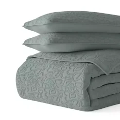 Outlet Kirklands Home Stitched Floral 3-pc. King Quilt Set Green