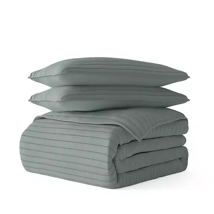 Outlet Kirklands Home Stitched Stripes 3-pc. King Quilt Set Green