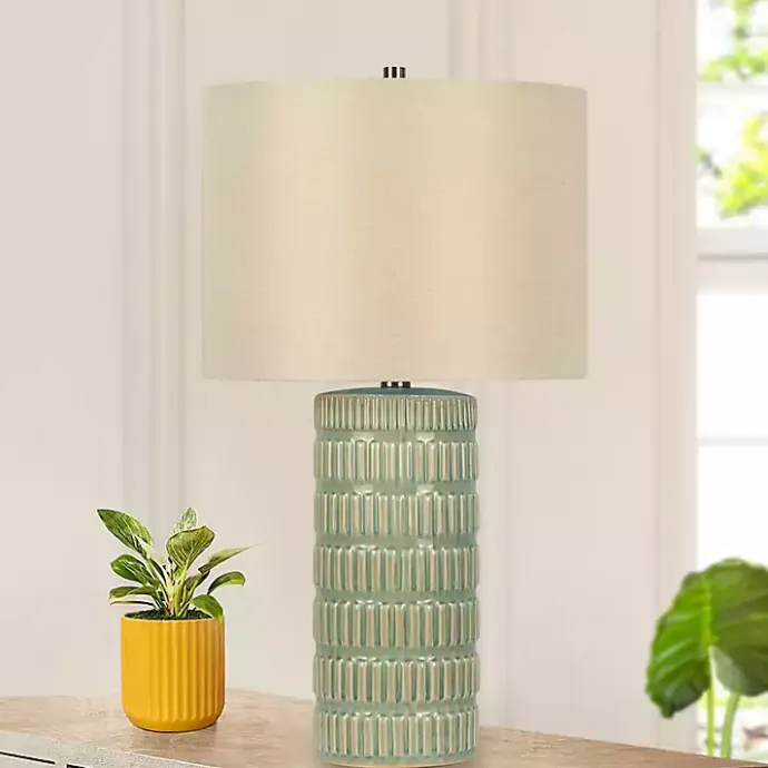 New Kirklands Home Green Textured Column Table Lamps, Set of 2 Tan