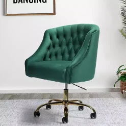 New Kirklands Home Velvet Tufted Golden Leg Swivel Office Chair Green