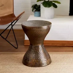 New Kirklands Home Hammered Bronze Iron Hourglass Accent Table Brown