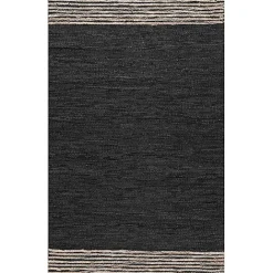 New Kirklands Home Hand Braided Leather Kelli Jute Area Rug, 7x9 Black