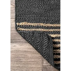 New Kirklands Home Hand Braided Leather Kelli Jute Area Rug, 7x9 Black