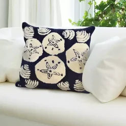 Online Kirklands Home Handhooked Navy Sand Dollar Outdoor Throw Pillow