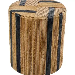 Sale Kirklands Home Handmade Round Banana Leaf Striped Accent Table Brown