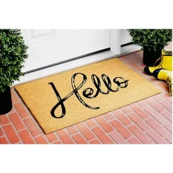 New Kirklands Home Hello Script Natural Doormat Brown
