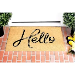 New Kirklands Home Hello Script Natural Doormat Brown