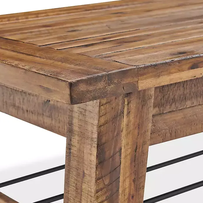 Discount Kirklands Home Honey Acacia Wood Coffee Table with Metal Bars Tan