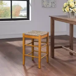Outlet Kirklands Home Honey Wood and Woven Rush Counter Stool Tan