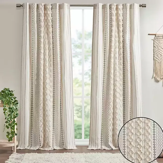 Online Kirklands Home Imani Cream Chenille Stripe Curtain Panel, 84 in. Ivory