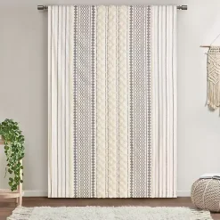 Online Kirklands Home Imani Cream Chenille Stripe Curtain Panel, 84 in. Ivory