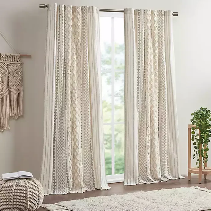 Online Kirklands Home Imani Cream Chenille Stripe Curtain Panel, 95 in. Ivory