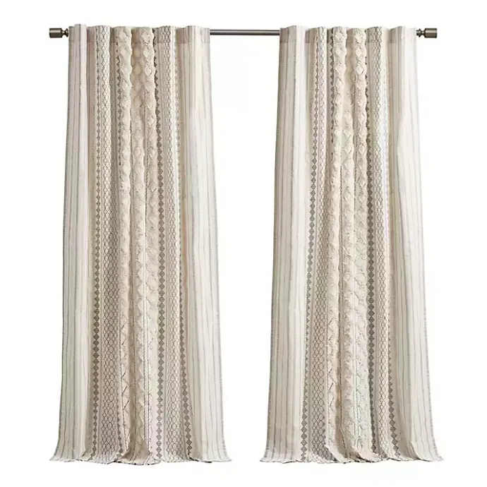 Online Kirklands Home Imani Cream Chenille Stripe Curtain Panel, 95 in. Ivory