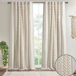Online Kirklands Home Imani Cream Chenille Stripe Curtain Panel, 95 in. Ivory