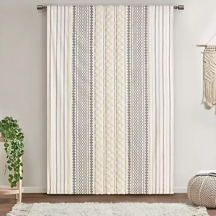 Online Kirklands Home Imani Cream Chenille Stripe Curtain Panel, 95 in. Ivory