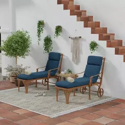 Kirklands Home Indigo Canvas French Edge Outdoor Chaise Cushion Blue