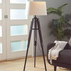Hot Kirklands Home Industrial Tripod Wooden Floor Lamp Ivory