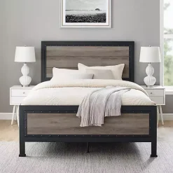 Best Kirklands Home Industrial Wood Queen Bed with Metal Frame Brown