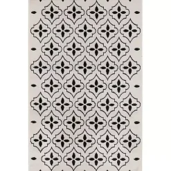 Kirklands Home Ivory & Black Quatrefoil Indoor/Outdoor Rug, 4x6