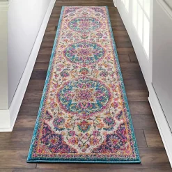 Hot Kirklands Home Ivory & Multi Floral Medallion Runner, 2x10