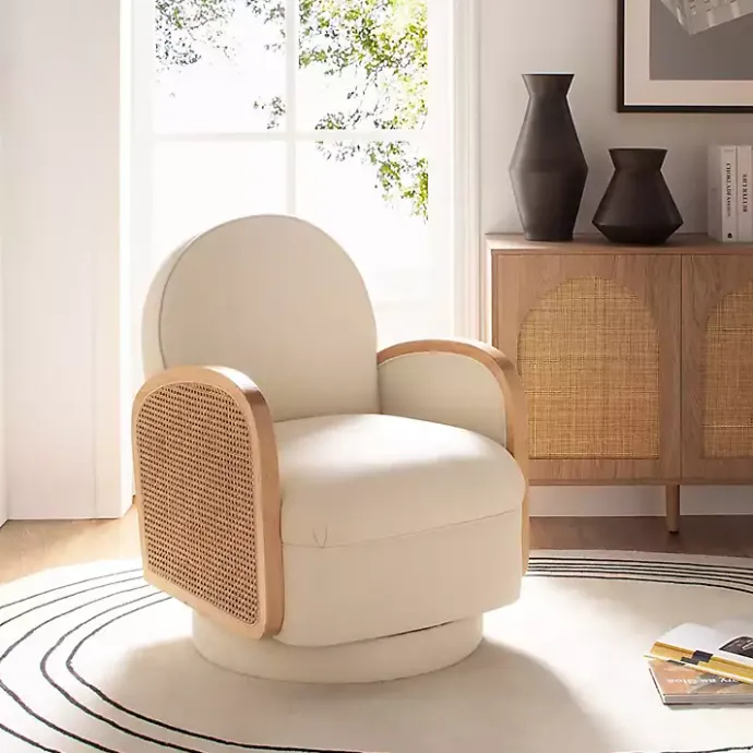 Sale Kirklands Home & Natural Rattan Swivel Accent Chair Ivory