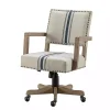 Kirklands Home Ivory and Blue Stripe Natural Wood Office Chair