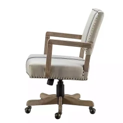 Kirklands Home Ivory and Blue Stripe Natural Wood Office Chair