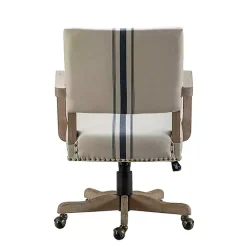 Kirklands Home Ivory and Blue Stripe Natural Wood Office Chair