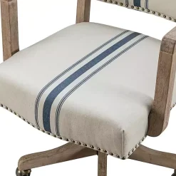Kirklands Home Ivory and Blue Stripe Natural Wood Office Chair