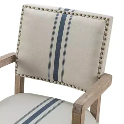 Kirklands Home Ivory and Blue Stripe Natural Wood Office Chair